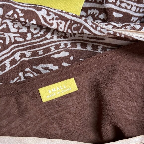 Maeve Dress Small Womens Anthropologie Brown Silk Kimono Boxy Boho Art - Picture 6 of 8